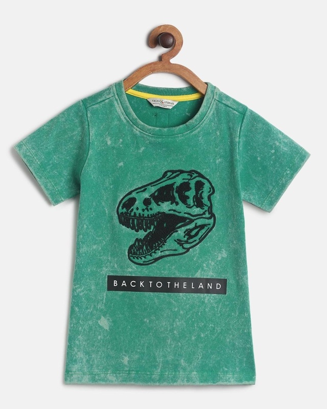 Shop Boys Green Graphic Printed T-shirt-Front