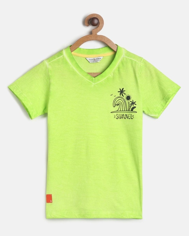 Shop Boys Neon Green Graphic Printed T-shirt-Front