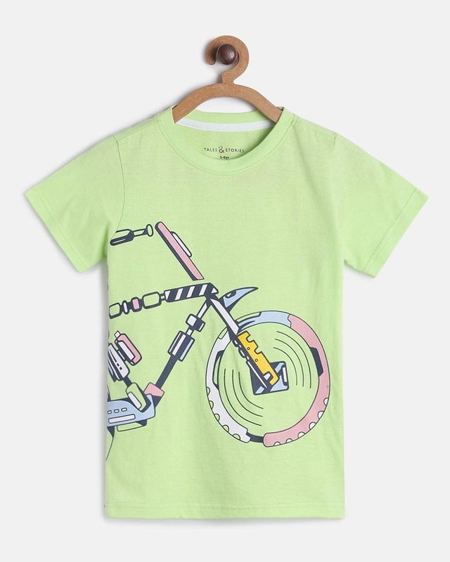 Shop Boys Green Graphic Printed T-shirt-Front