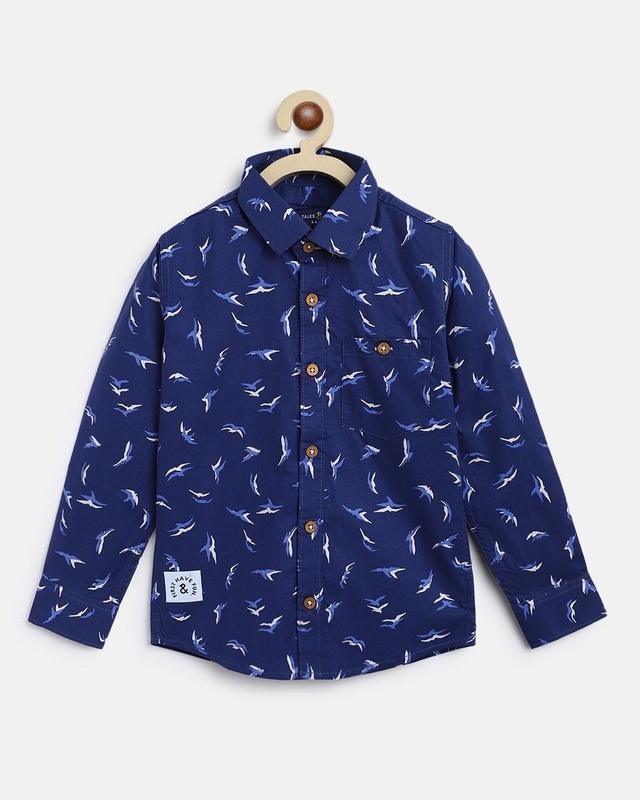 Shop Boys Blue Printed Shirt-Front