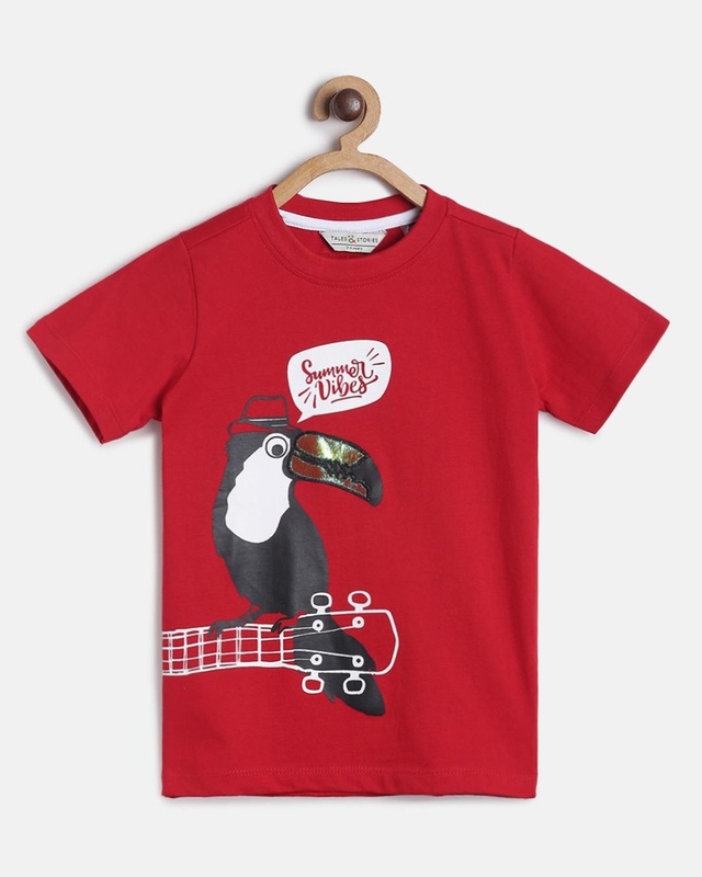 Shop Boys Red Graphic Printed T-shirt-Front