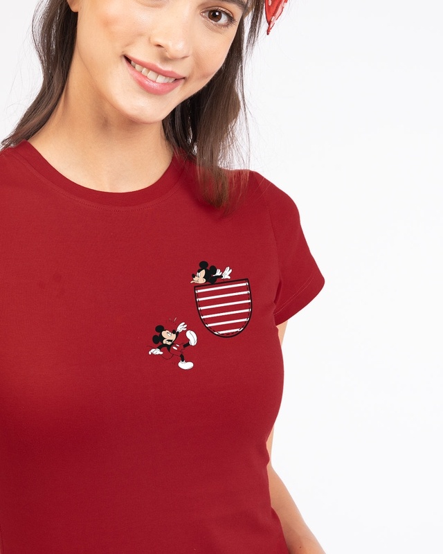 Shop Teasing Mickey Half Sleeve T-shirt (DL) Bold Red-Front
