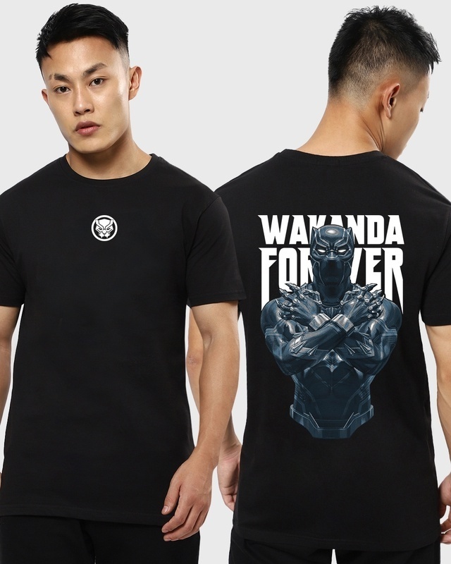 Shop Men's Black Wakanda Forever Graphic Printed Plus Size T-shirt-Front
