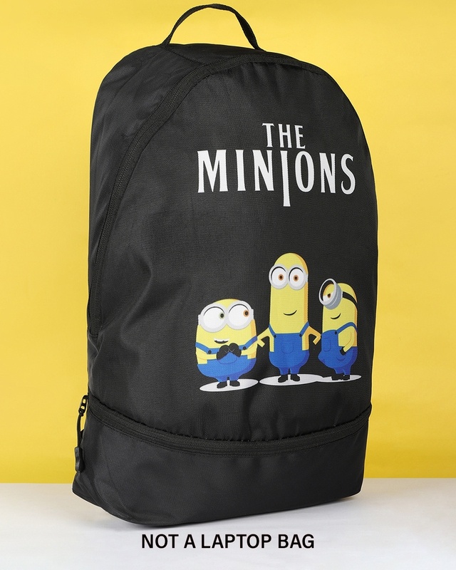 Shop Unisex Black The Minions Small Backpack-Front