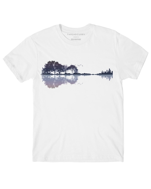 Shop Threadcurry Boys White Nature Guitar Graphic Printed T-shirt-Front