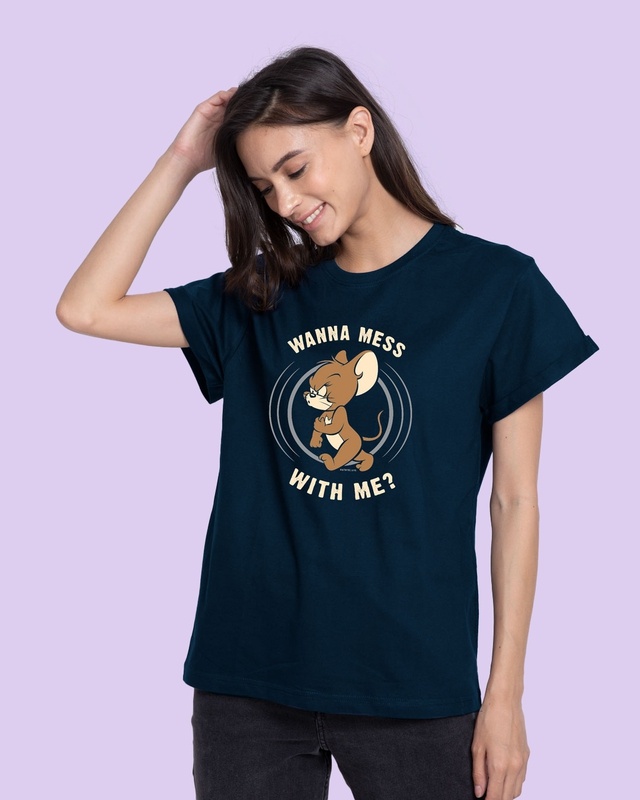 Shop Women's Blue Thug Jerry (TJL) Graphic Printed Boyfriend T-shirt-Front