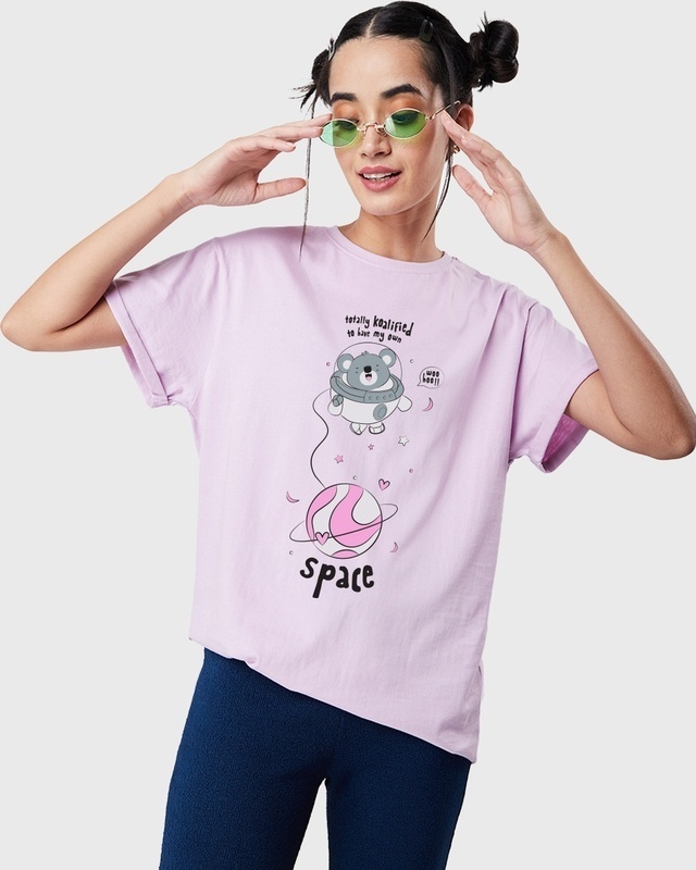 Shop Women's Purple Totally Koalified Graphic Printed Boyfriend T-shirt-Front