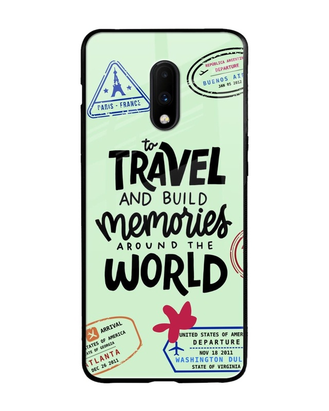 Shop Travel Stamps Premium Glass Case for OnePlus 7 (Shock Proof, Scratch Resistant)-Front