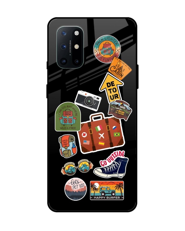 Shop Travel Stickers Premium Glass Case for OnePlus 8T(Shock Proof, Scratch Resistant)-Front