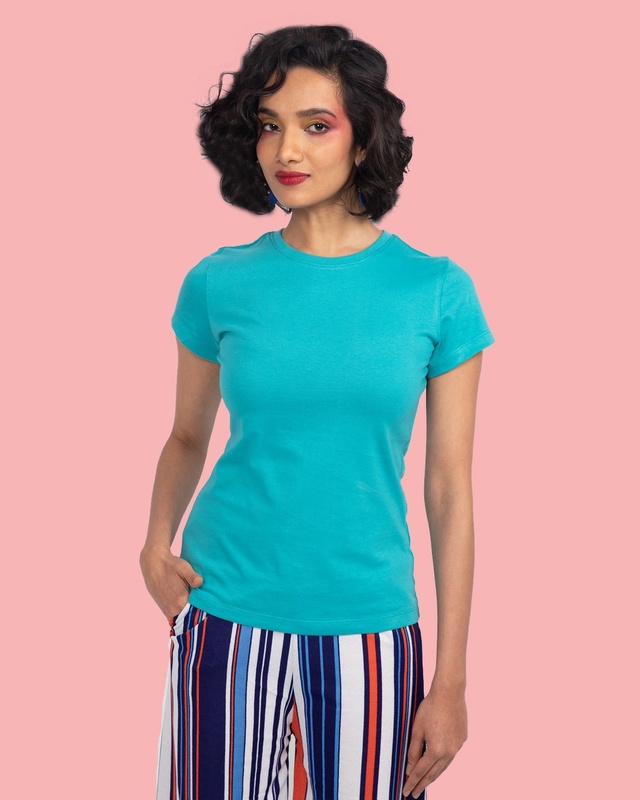 Shop Women's Tropical Blue Slim Fit T-Shirt-Front