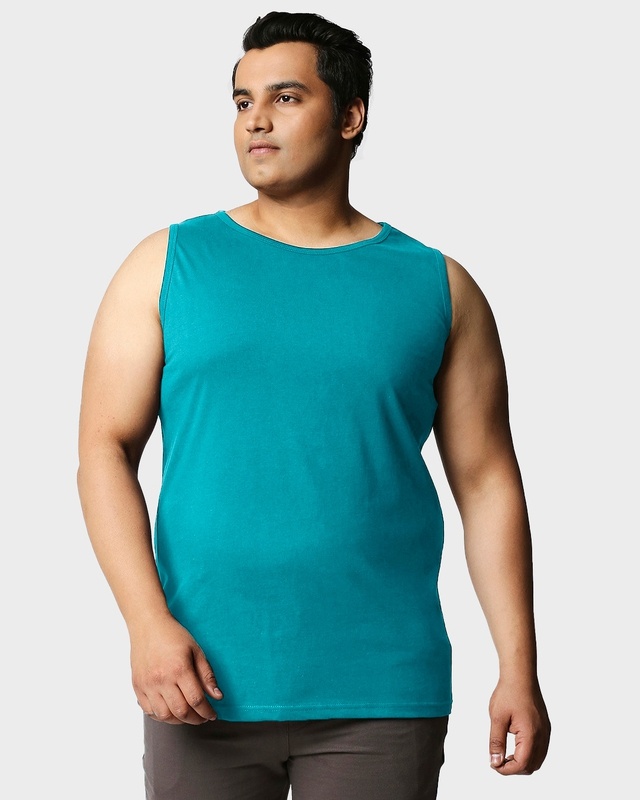 Shop Tropical Blue Men's Plain Vest Plus Size-Front