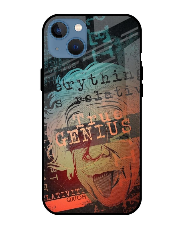 Shop True Genius Typography Premium Glass Cover For iPhone 13 mini (Impact Resistant, Matte Finish)-Front