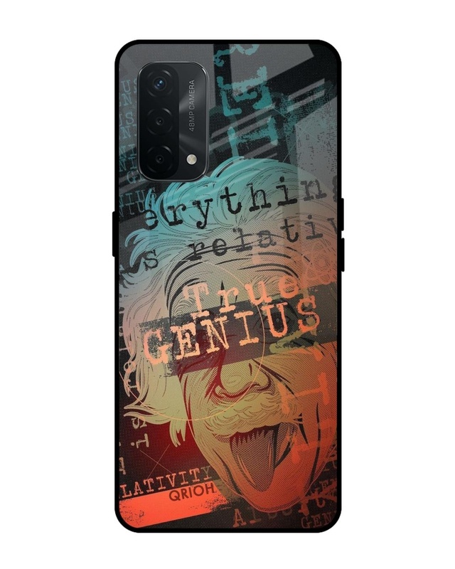 Shop True Genius Typography Premium Glass Cover For Oppo A74 (Impact Resistant, Matte Finish)-Front