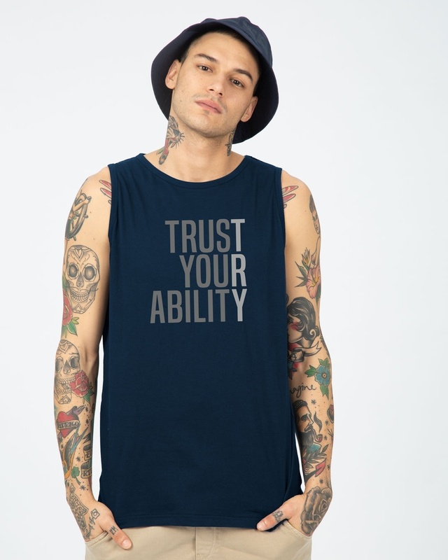 Shop Men's Blue Trust Your Ability Typography Vest-Front