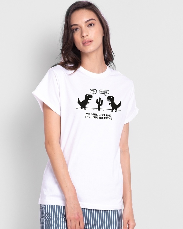 Shop Try Socialising Boyfriend T-shirt-Front