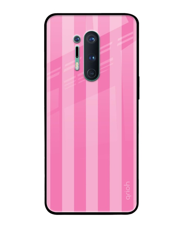 Shop Unicorn Pink Stripe Premium Glass Case for OnePlus 8 Pro (Shock Proof, Scratch Resistant)-Front