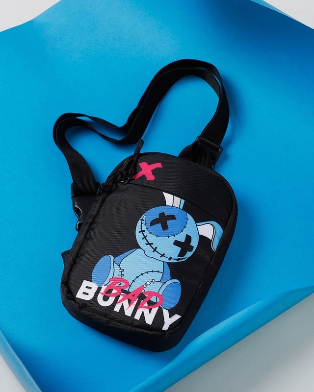 Shop Unisex Black Bad Bunny Sling Bag-Front