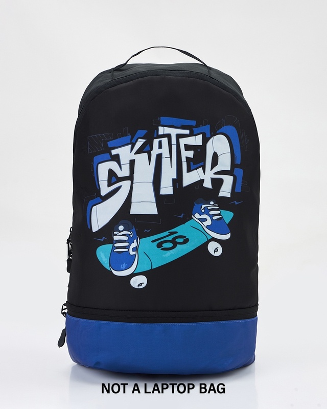 Shop Unisex Black & Blue Skater Printed Backpack-Front