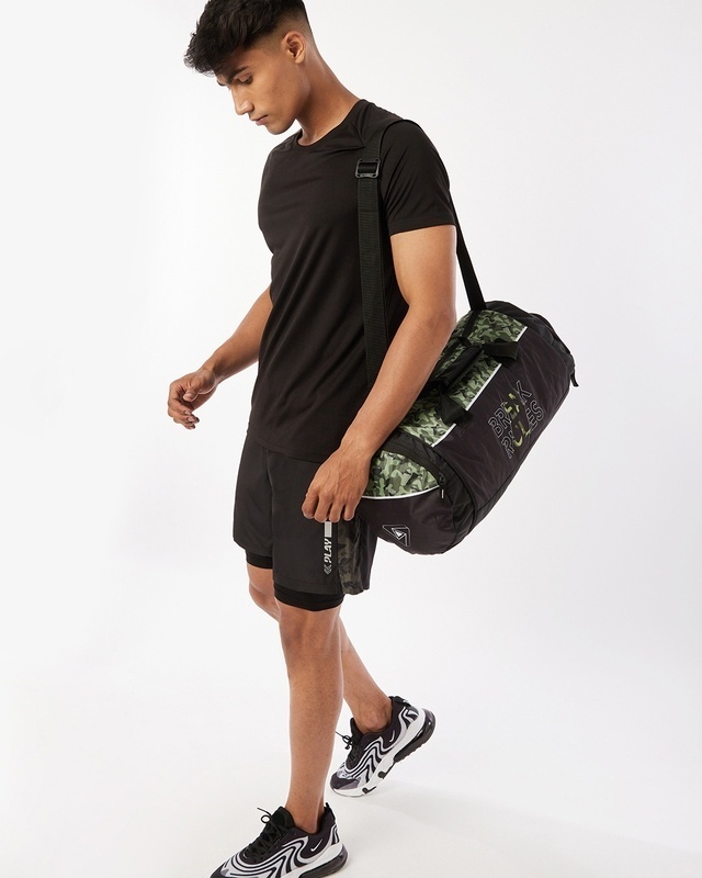 Shop Unisex Black Camouflage Break Rules Gym Bag-Front
