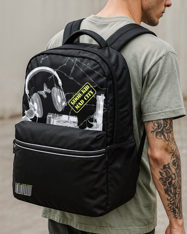 Unisex Black GKMC Printed Laptop Backpack-Front Bewakoof Shop Unisex Black GKMC Printed Laptop Backpack-Front