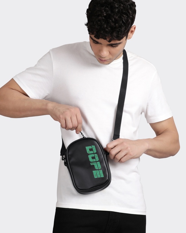 Unisex Black Dope Typography Sling Bag-Front Bewakoof Shop Unisex Black Dope Typography Sling Bag-Front