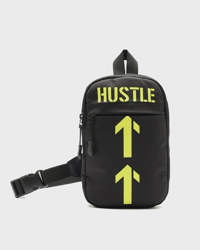 Shop Unisex Black Hustle Printed Sling Bag-Front