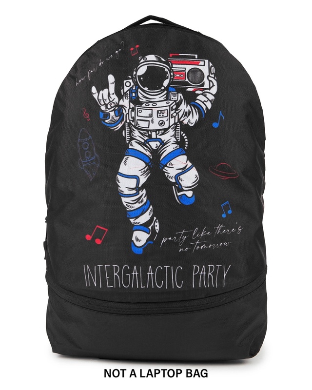 Shop Unisex Black Intergalactic Party Printed Backpack-Front