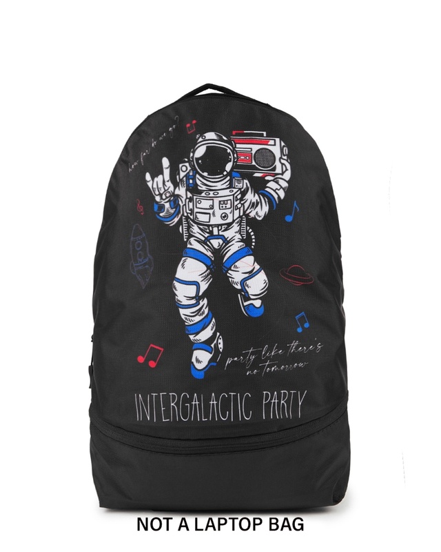 Shop Unisex Black Intergalactic Party Printed Backpack-Front