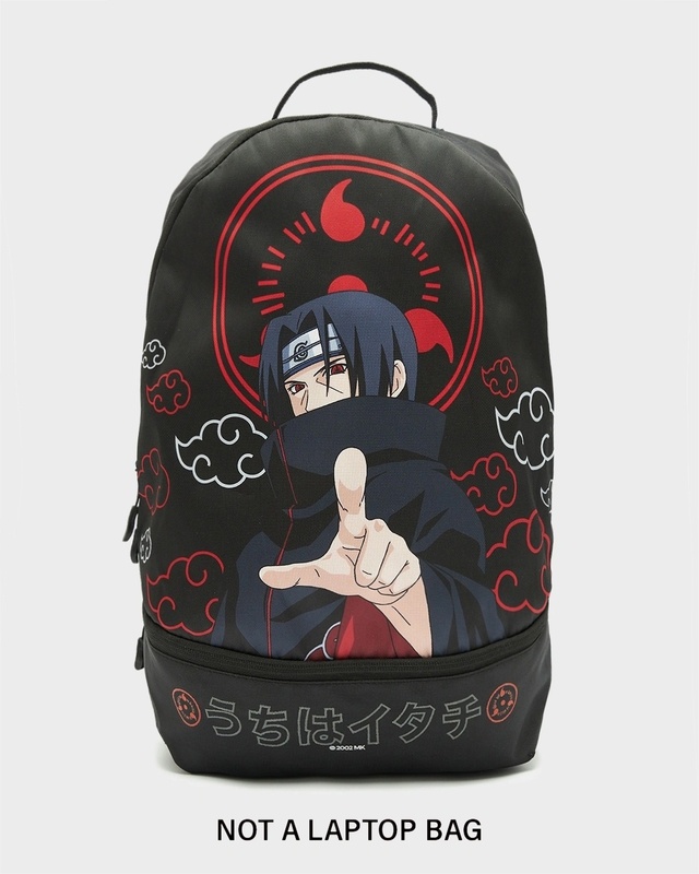 Unisex Black Itachi Peace Printed Small Backpack