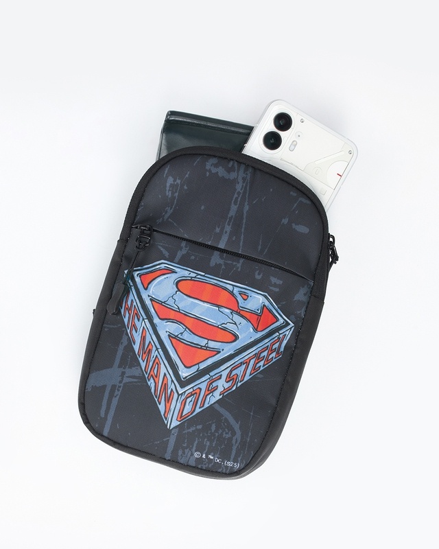 Shop Unisex Black Man Of Steel Printed Sling Bag-Front