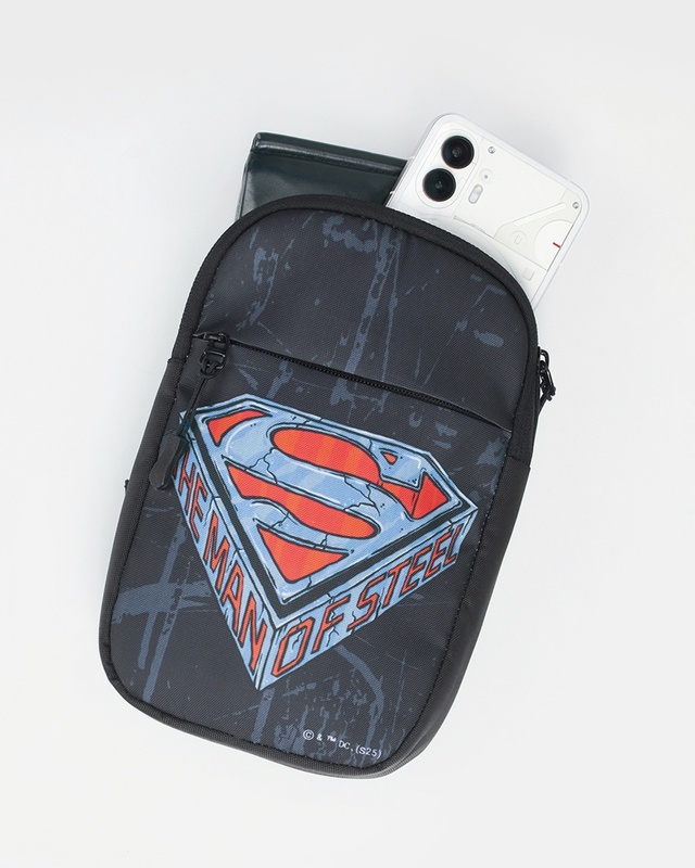 Shop Unisex Black Man Of Steel Printed Sling Bag-Front