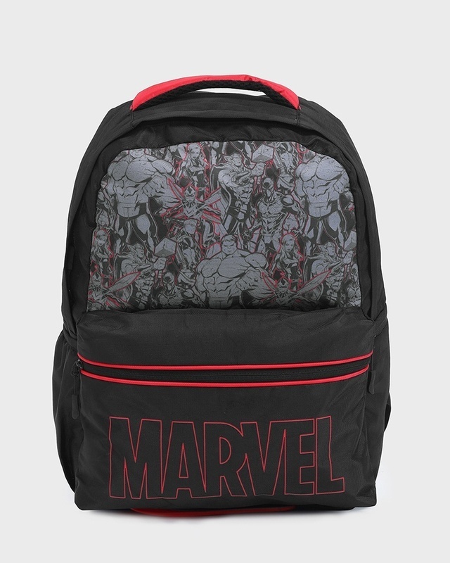 Shop Unisex Black Marvel Printed Backpack-Front