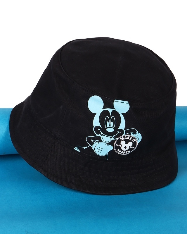 Shop Unisex Black Mickey Printed Bucket Hat-Front