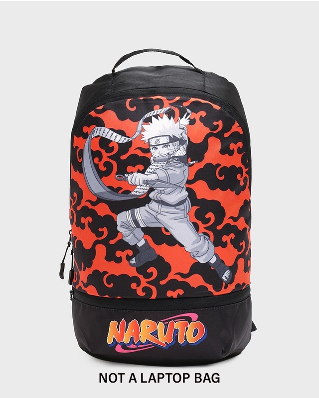 Shop Unisex Black Naruto Scroll Printed Small Backpack-Front