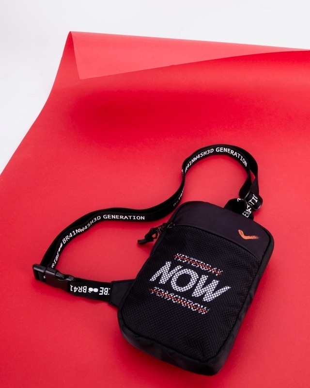 Shop Unisex Black Now Or Never Typography Sling Bag-Front