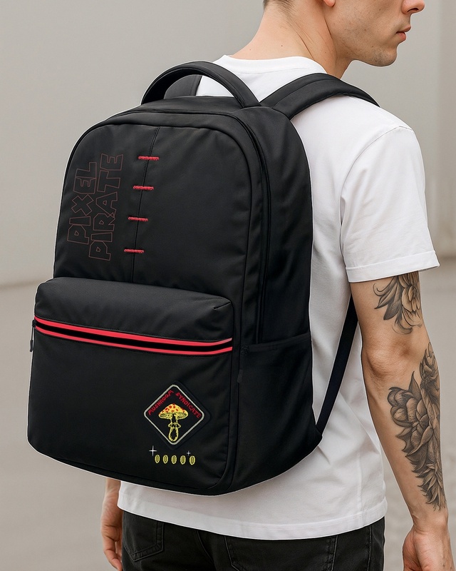 Shop Unisex Black Pixel Pirate Printed Laptop Backpack-Front