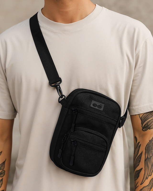 Shop Unisex Black Stackable Sling Bag-Front