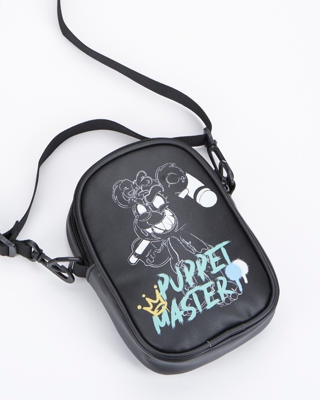 Shop Unisex Black Puppet Master Mini Graphic Printed Sling Bag-Front