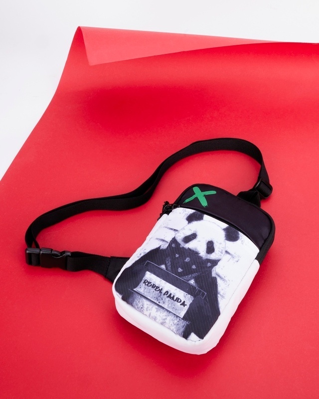 Shop Unisex Black Rebel Panda Graphic Printed Sling Bag-Front