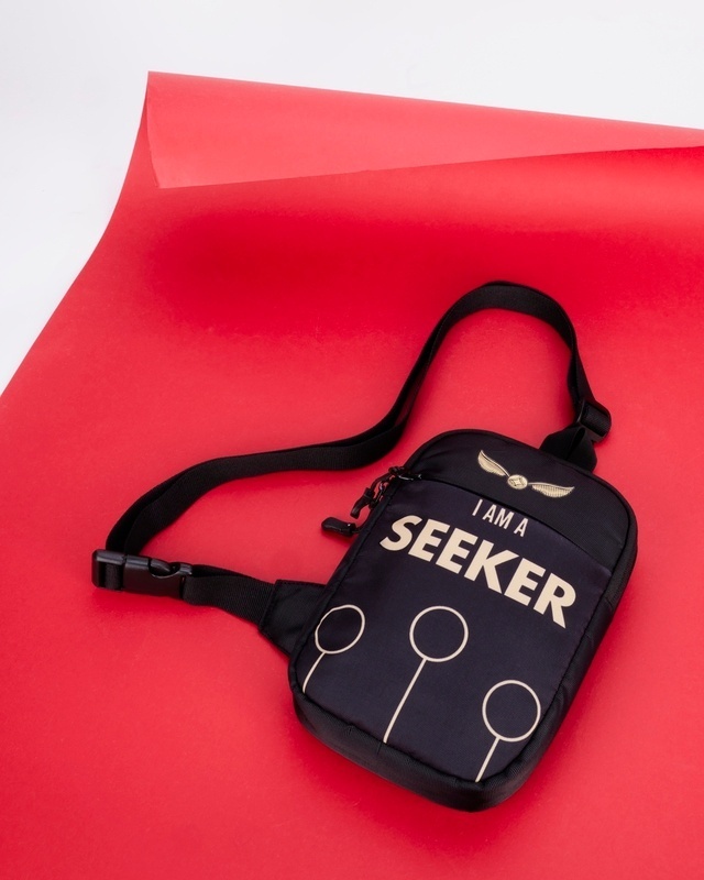 Shop Unisex Black Seeker Typography Sling Bag-Front
