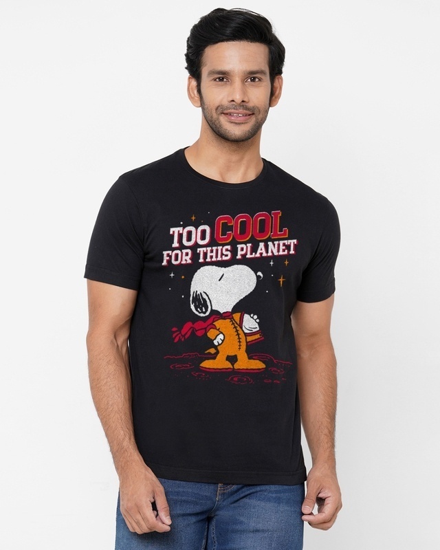 Shop Unisex Black Too Cool For This Planet Printed Cotton T-shirt-Front
