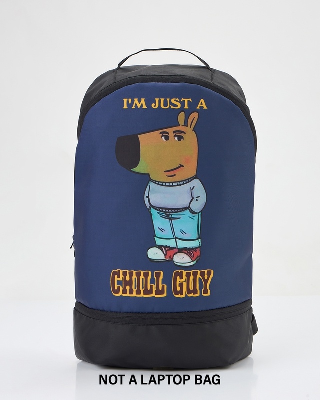 Shop Unisex Blue & Black Chill Guy Printed Backpack-Front