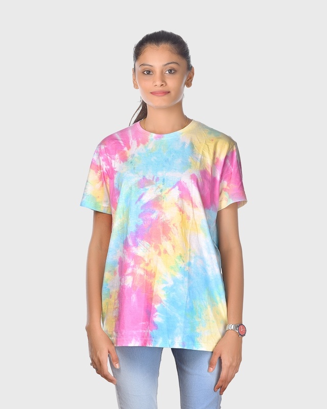 Shop Women's Blue & Purple Tie & Dye Relaxed Fit T-shirt-Front