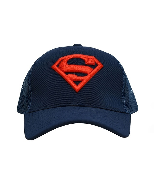 Shop Unisex Blue Superman 6 Panel Embroidered Trucker Cap-Front