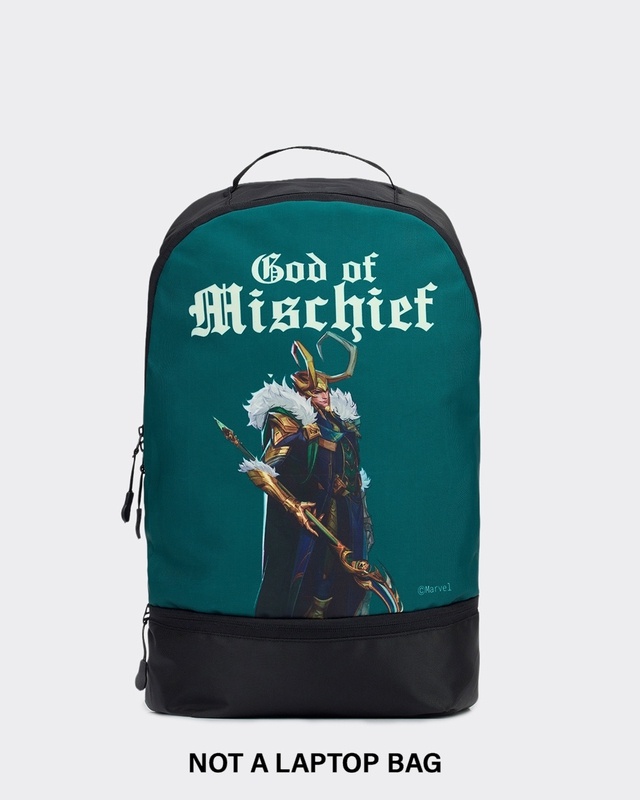 Shop Unisex Green & Black God Of Mischeif Printed Backpack-Front