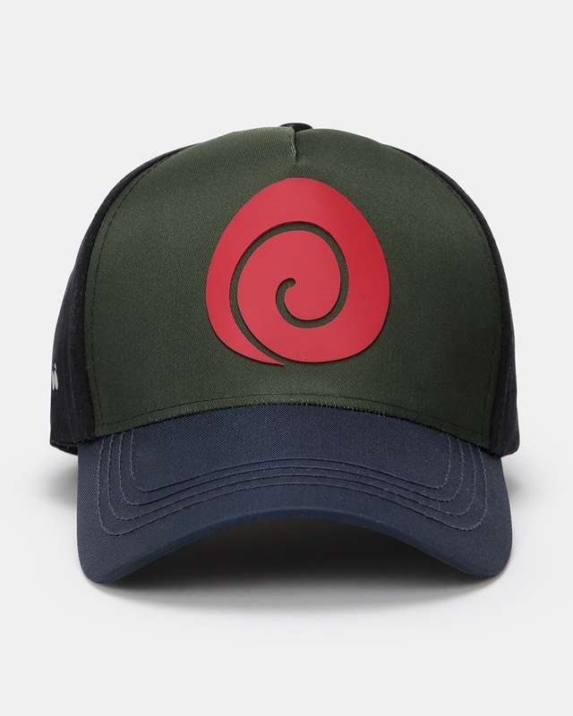 Shop Unisex Green & Black Naruto Logo Printed Baseball Cap-Front