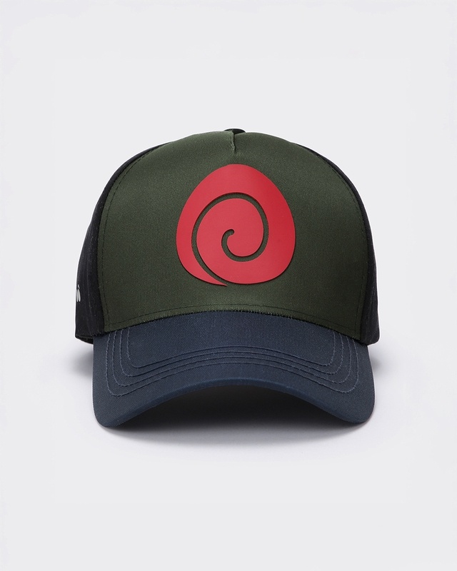 Shop Unisex Green & Black Naruto Logo Printed Baseball Cap-Front