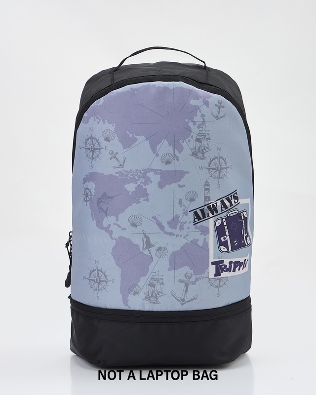 Shop Unisex Grey & Black Always Trippin Printed Backpack-Front