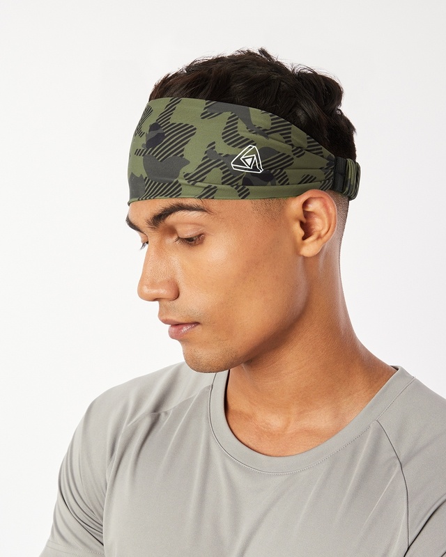 Shop Unisex Grey Camouflage AOP Headband-Front