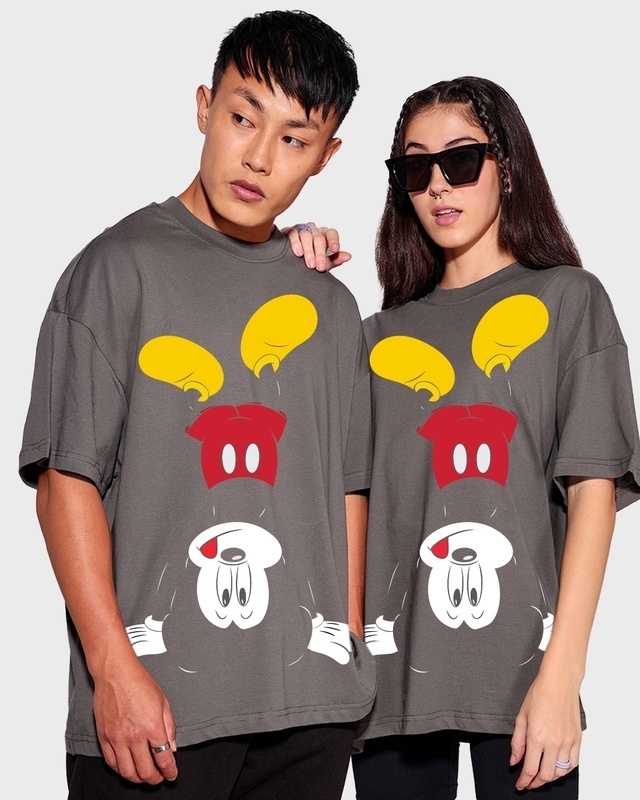 Shop Unisex Grey Mickey Upside Down Graphic Printed T-shirt-Front